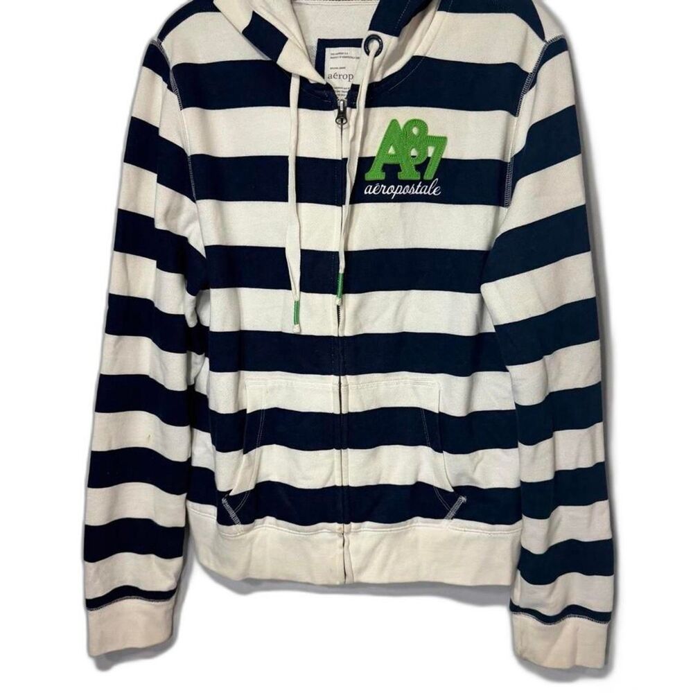 Vintage Aeropostale Mens XL Navy Striped Zip Up Hoodie